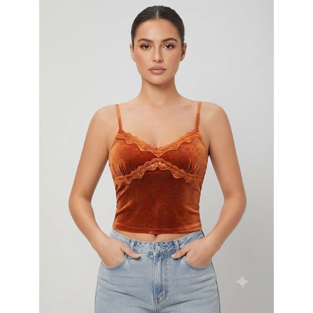 10 items for $20: SHEIN Rust Orange Velvet-Like Cami with Lace Trim | Size XL